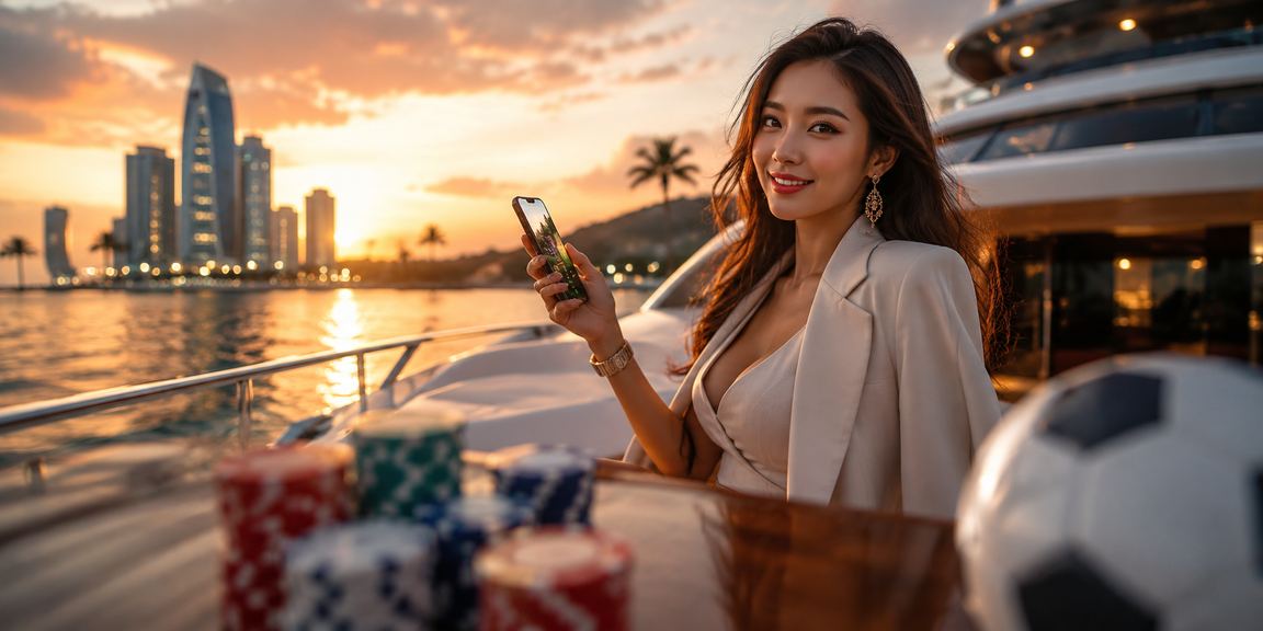 Người dùng tại Phú Quốc theo dõi kết quả bóng đá và kích hoạt voucher cược thể thao trên bãi biển